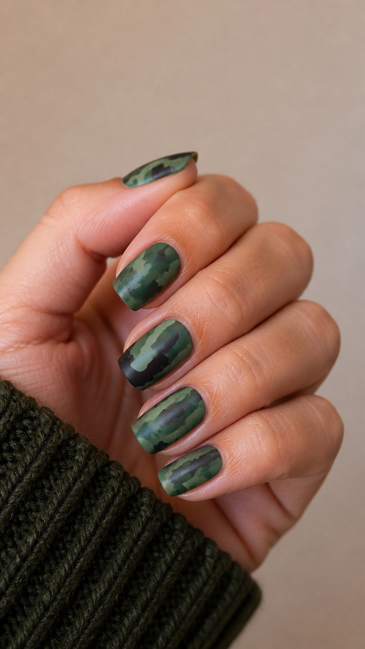 Winter Camo Green Nails