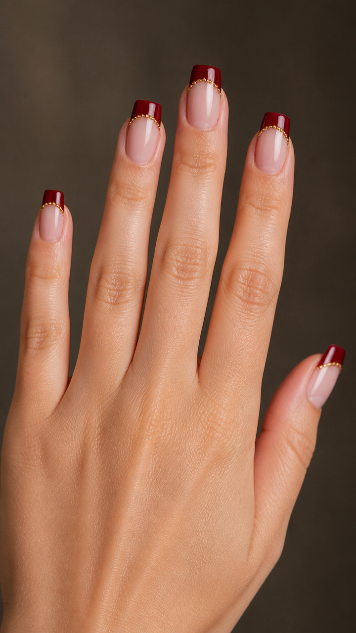 Crimson Square Tips with Gold Microbeads