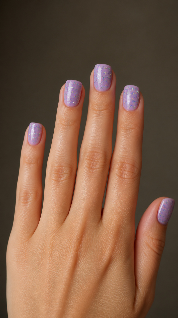 Frosted Lilac Short Squares with Iridescent Drizzle