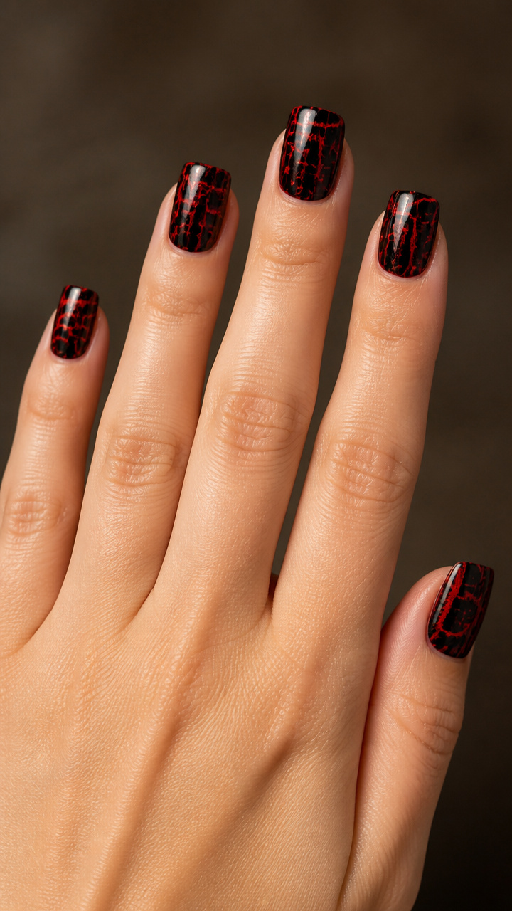 Crimson Crackle Over Black Base