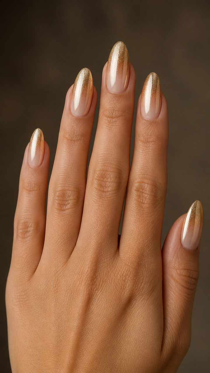 Champagne Gold Ombré Almond Tips