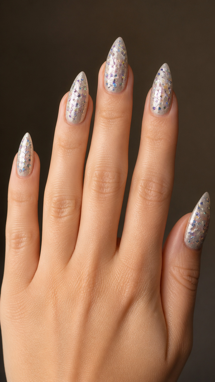 Bubbly Confetti on Frosted Silver Nails