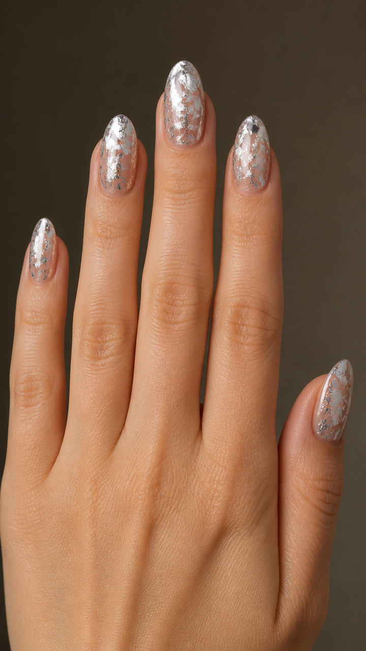 Silver Foil Crackle Effect over Nude Base