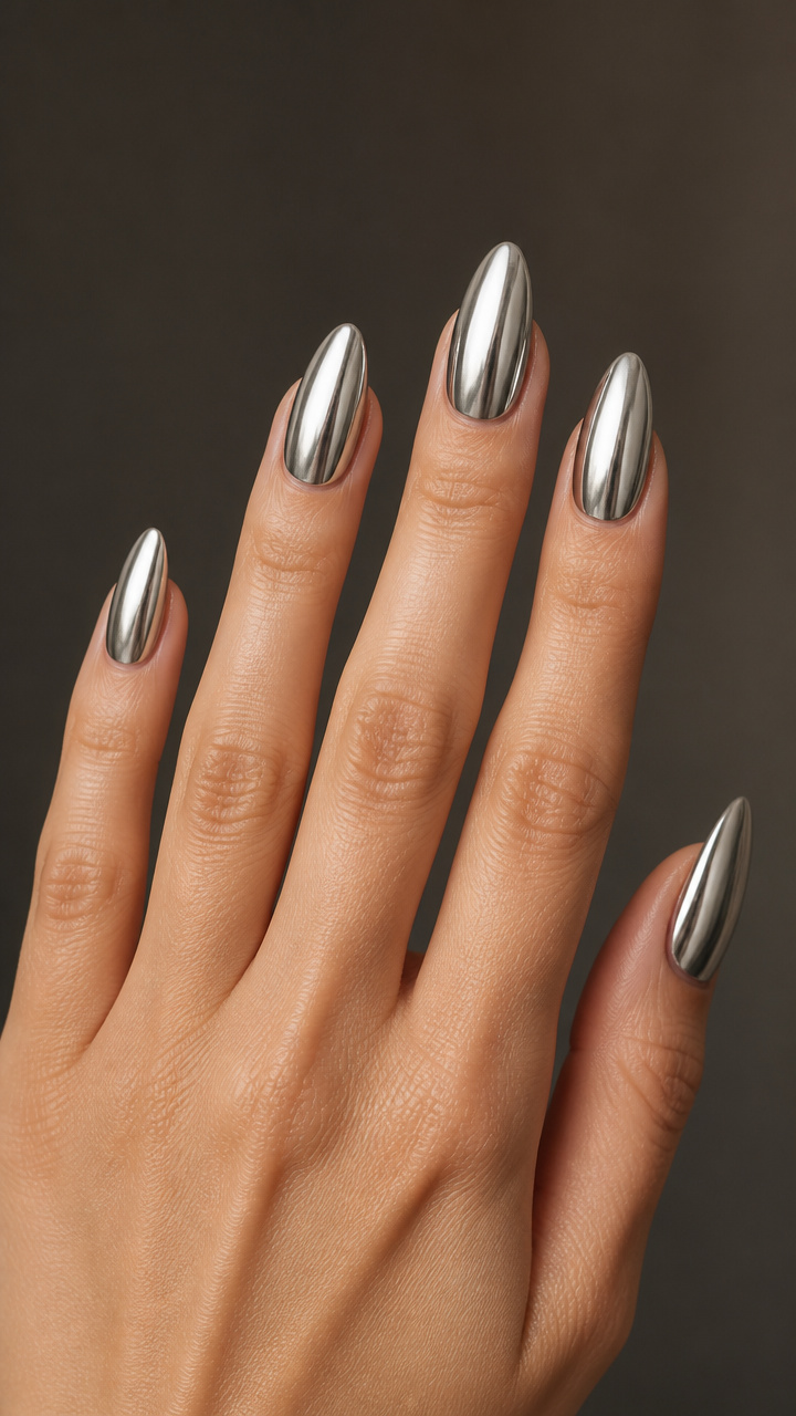 High-Gloss Silver Chrome Almond