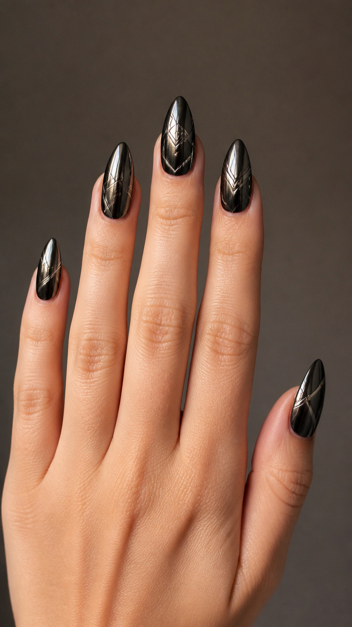Black Chrome with Silver Geometric Lines