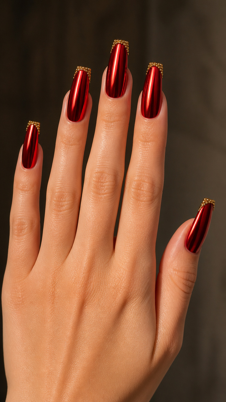 Crimson Chrome Coffins with Gold Microbeads