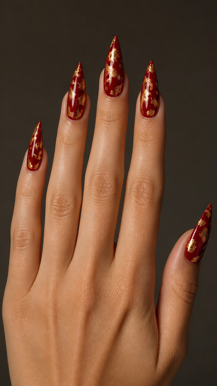 Gold Leaf Flecks on Blood Red Stilettos