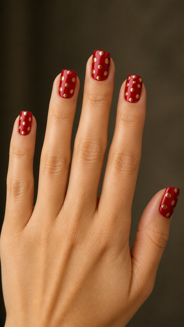 Ruby Red Base with Gold Polka Dot Overlay