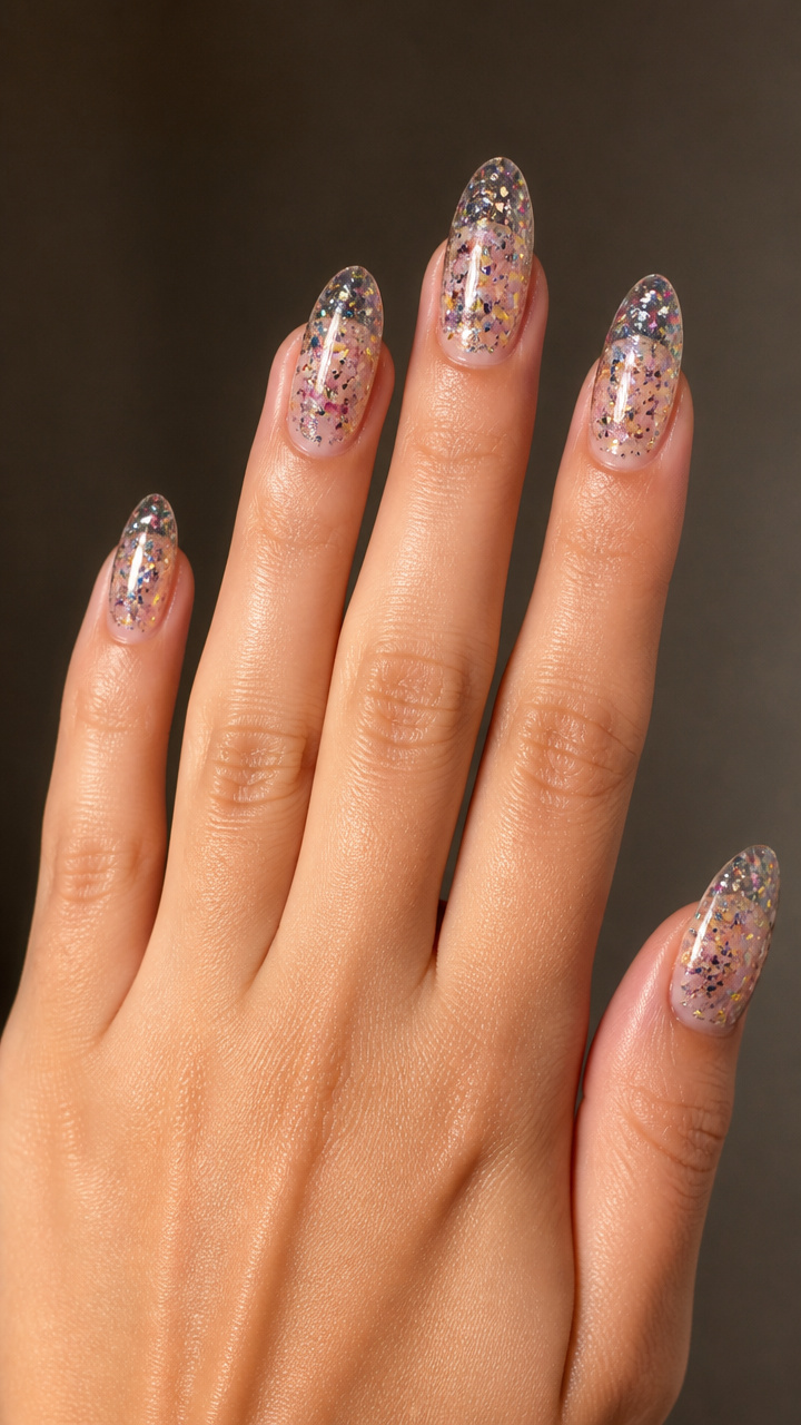 Transparent Tips with Suspended Glitter Storm