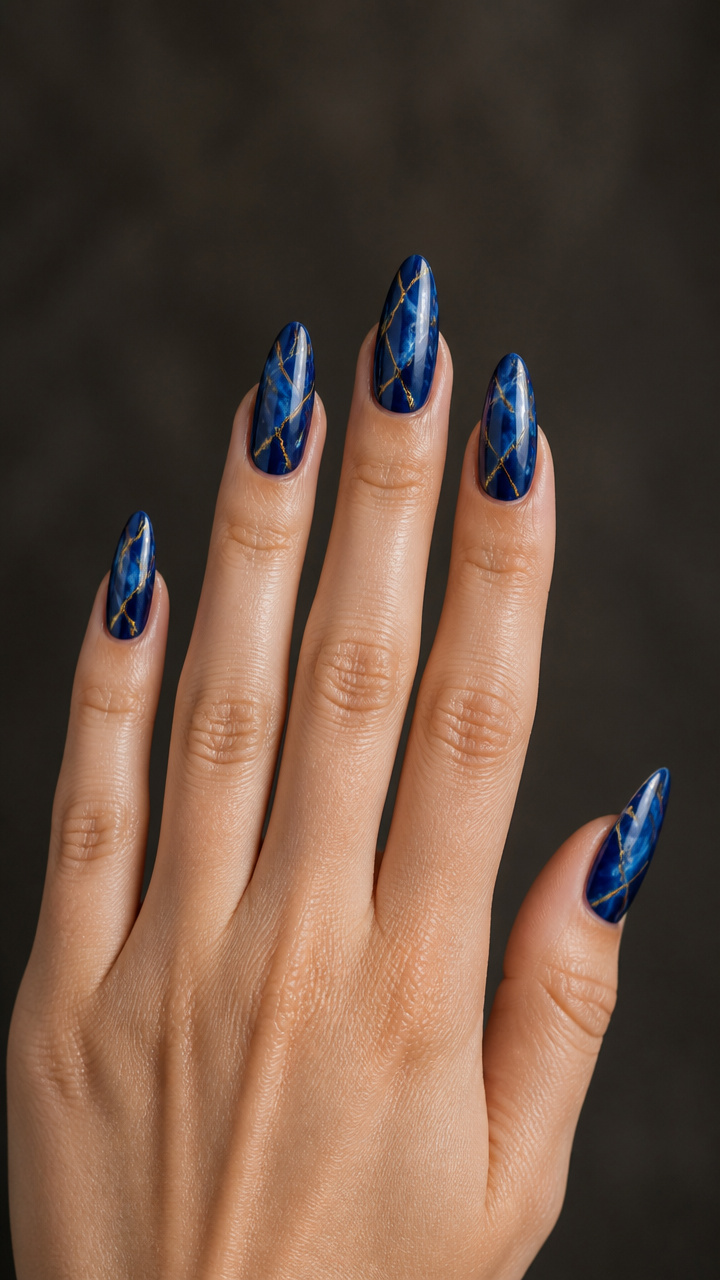 Royal Blue Marble with Gold Veins