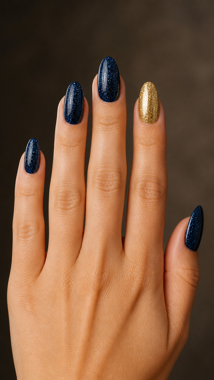 Glitter Dip with Gold Accent Nail