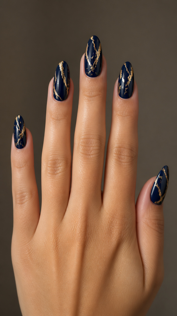 Marbled Gold Veins on Glossy Navy