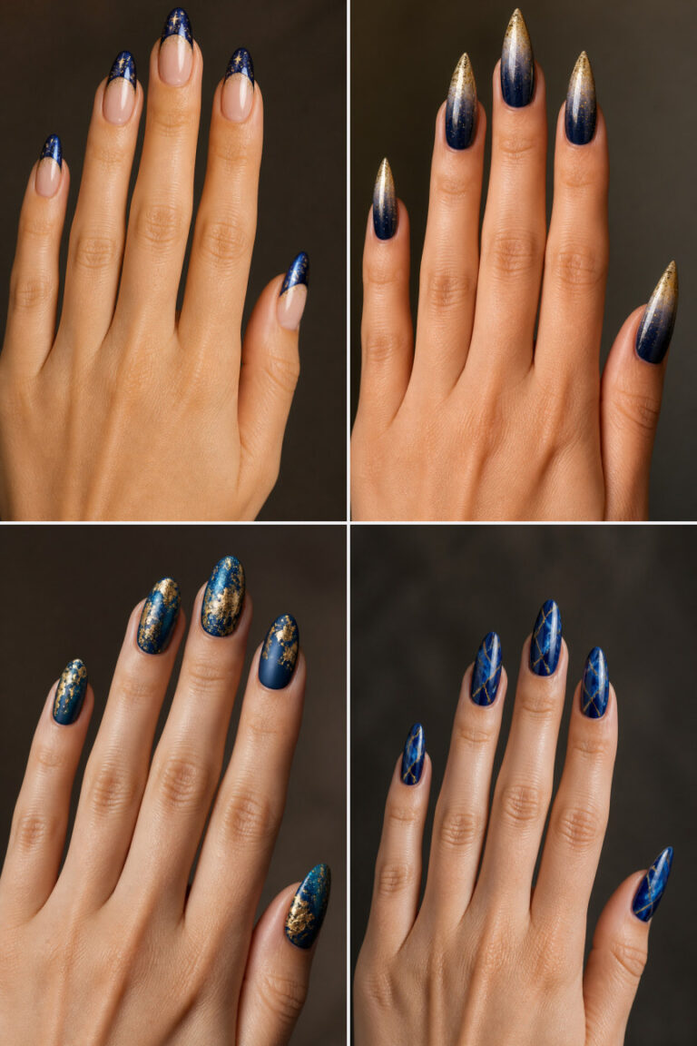 14 Midnight Blue and Gold Nail Designs for NYE