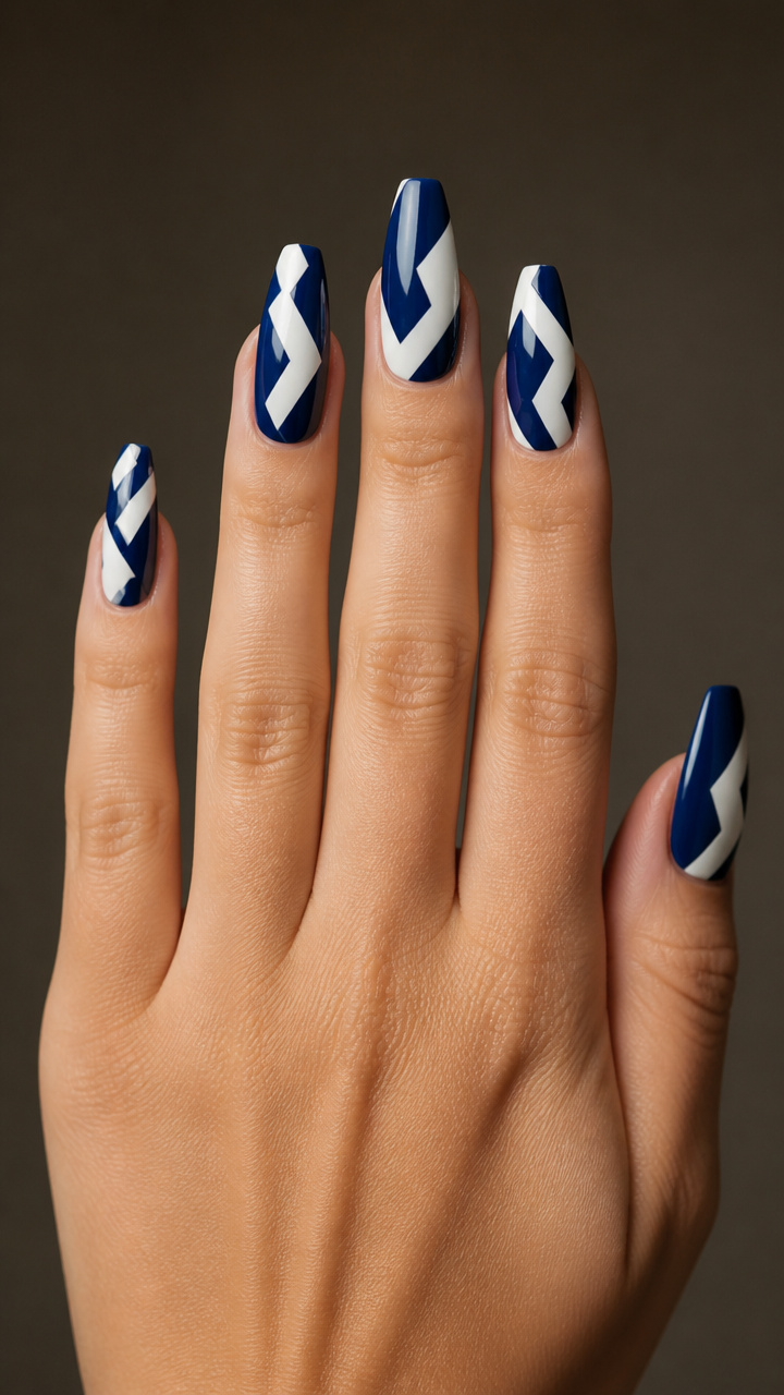Navy and White Zigzag Geometric Art