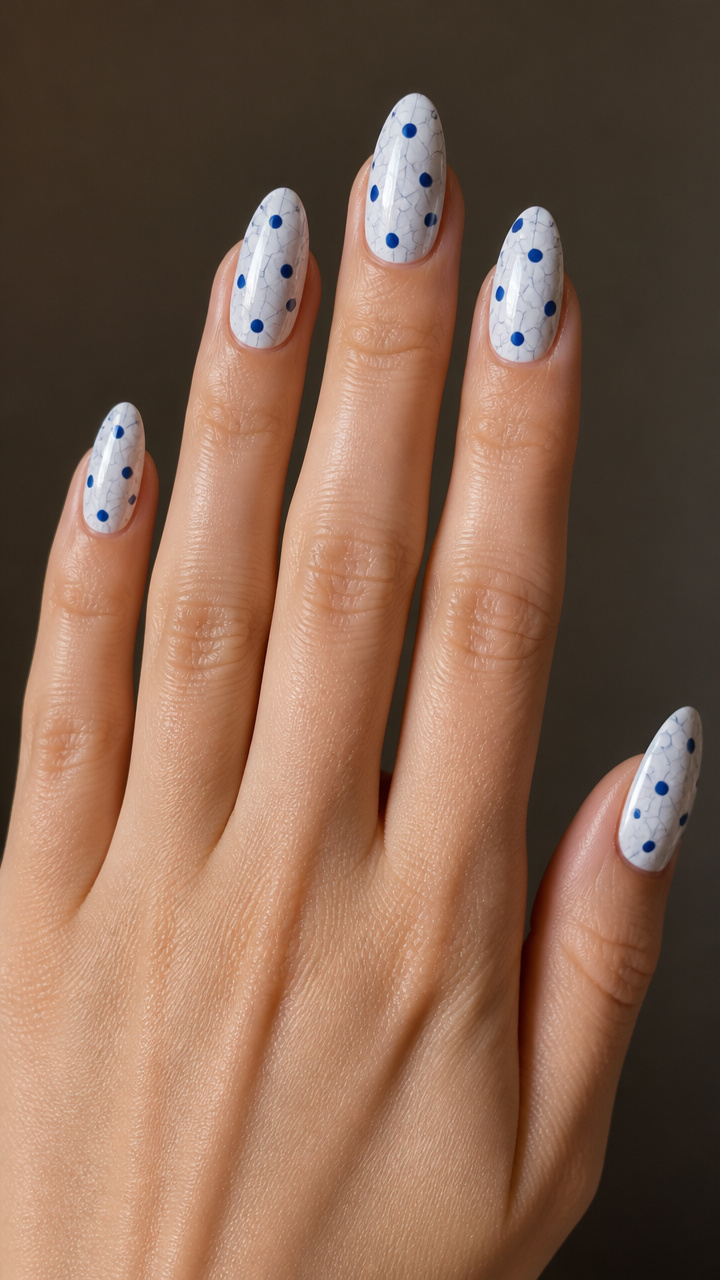 Cobalt Dots and Ice Cracks on White
