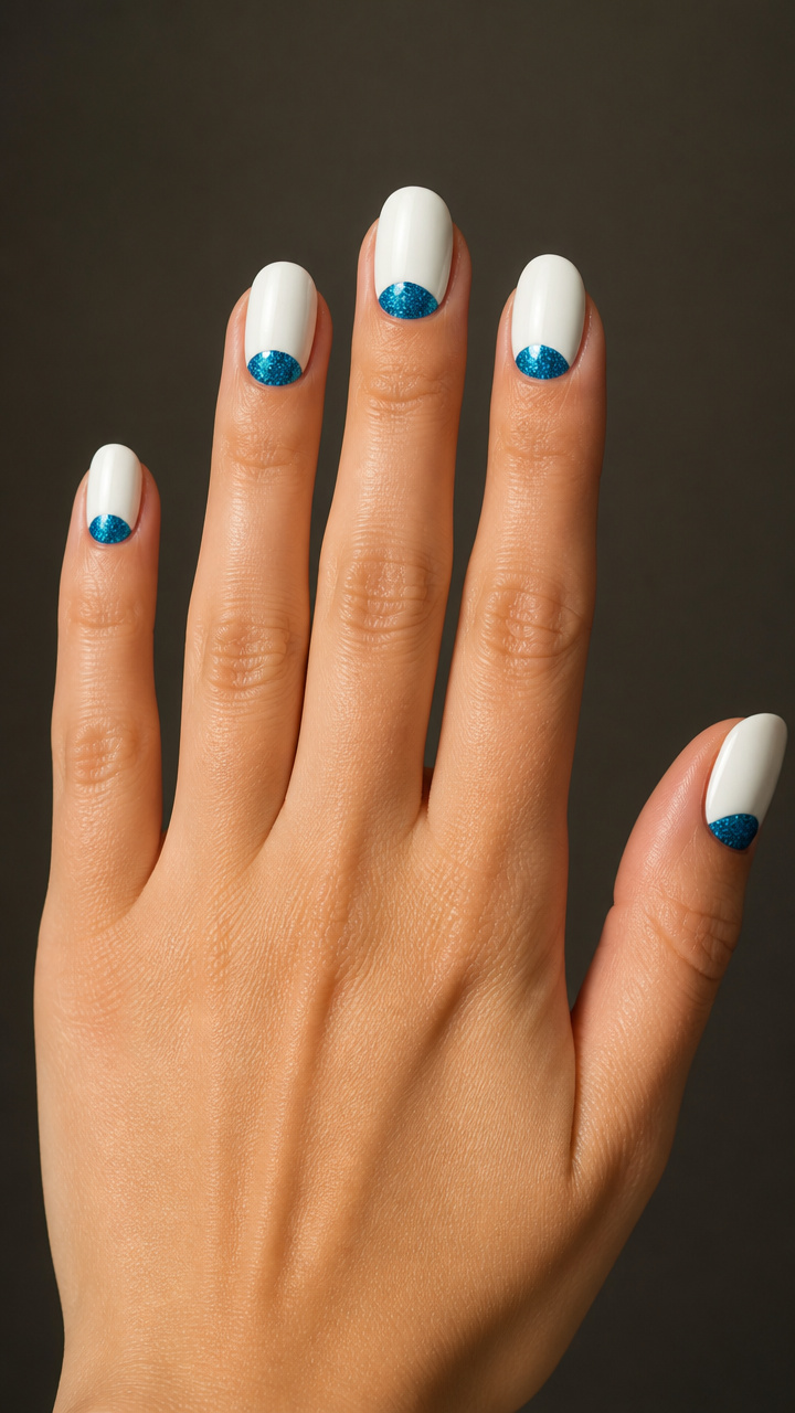 Blue Glitter Half-Moons with Clean White