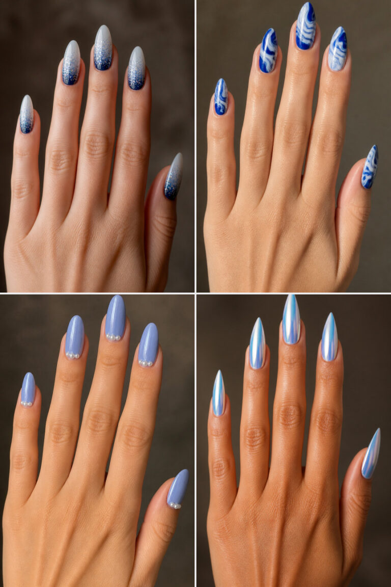 15 Blue and White January Nail Designs for a Frosty Look