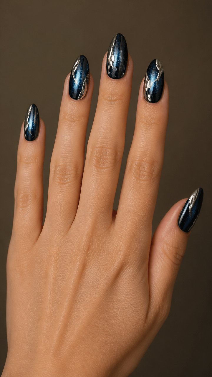 Midnight Blue Cat Eye with Silver Chrome Accents