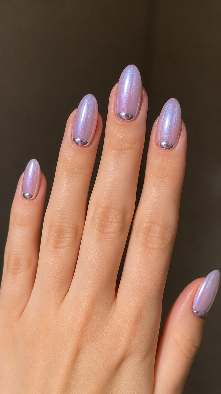 Iridescent Cat Eye in Lavender with Chrome Half-Moon