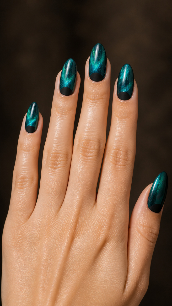 Teal Cat Eye with Velvet Black Moon Design