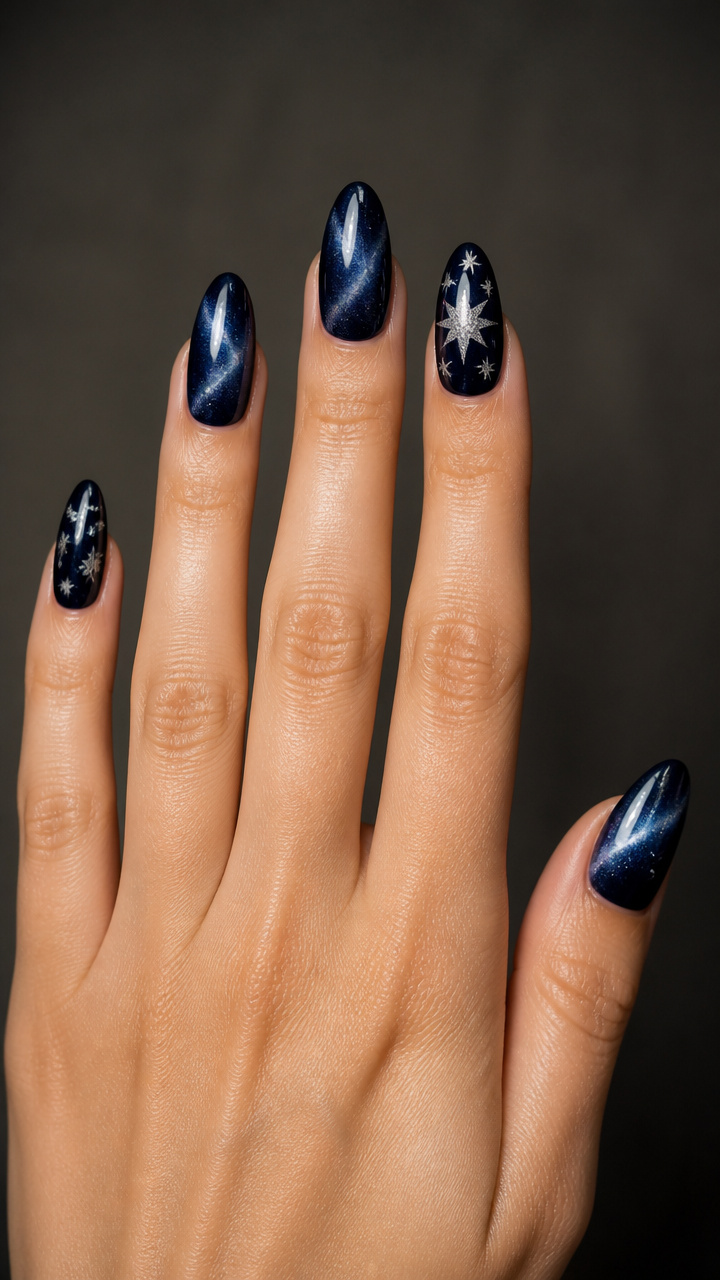 Navy Blue Cat Eye with Velvet Star Accents