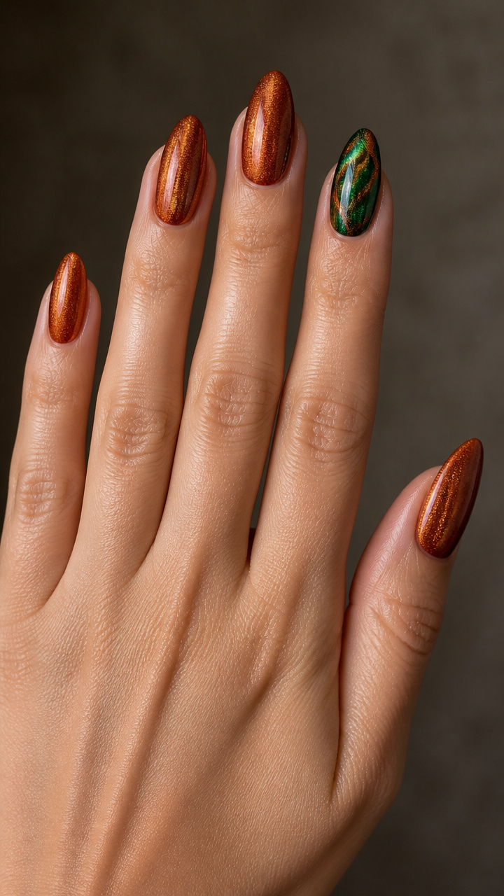 Copper Velvet with Emerald Cat Eye Accent
