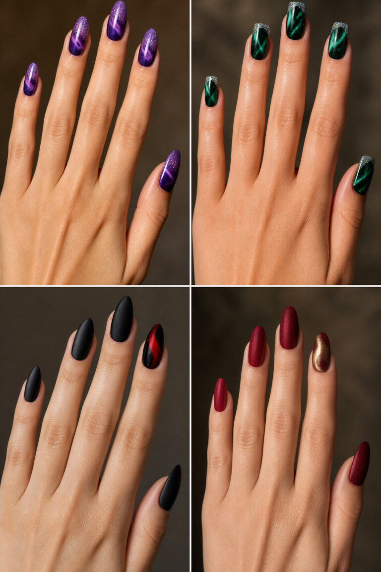 15 Cat Eye and Velvet Nail Designs for New Year Parties