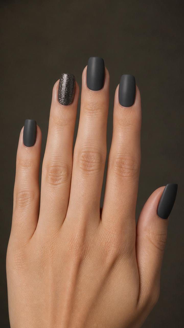 Charcoal Glitter Accent Nail