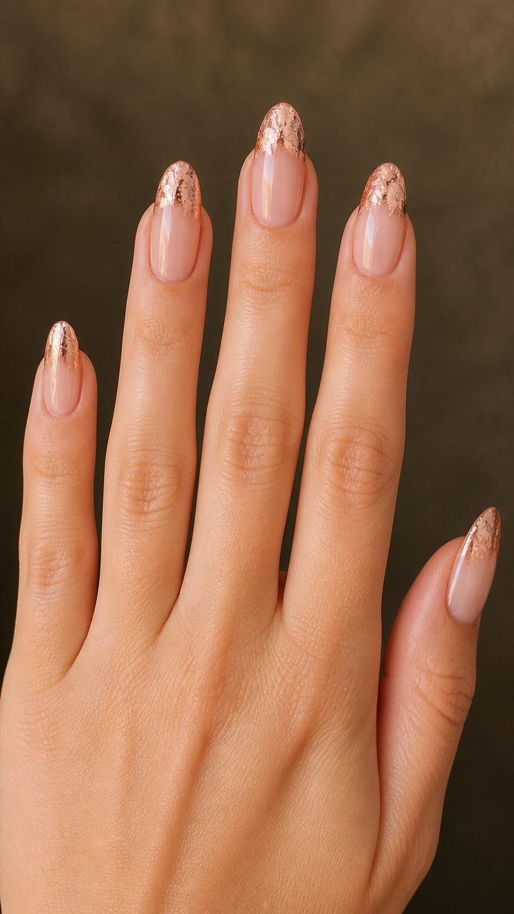 Rose Gold Foil Tips on Almond