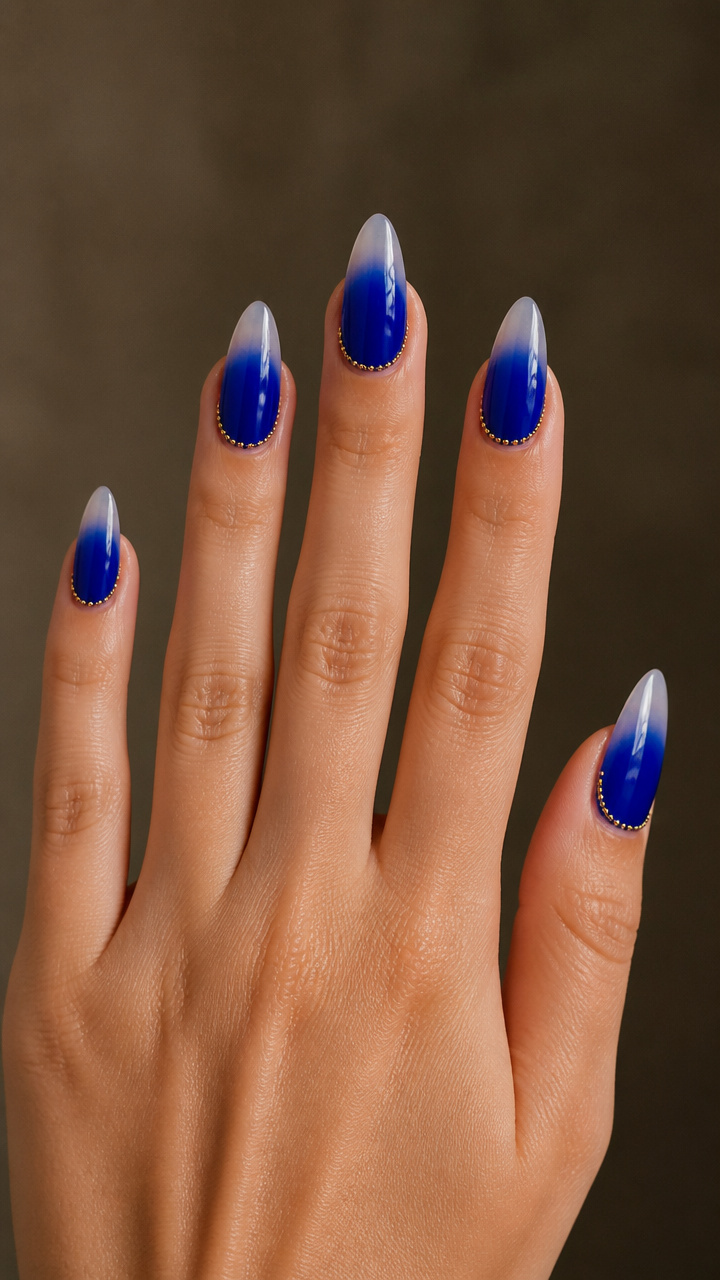 Cobalt Ombré with Gold Microbeads Accent