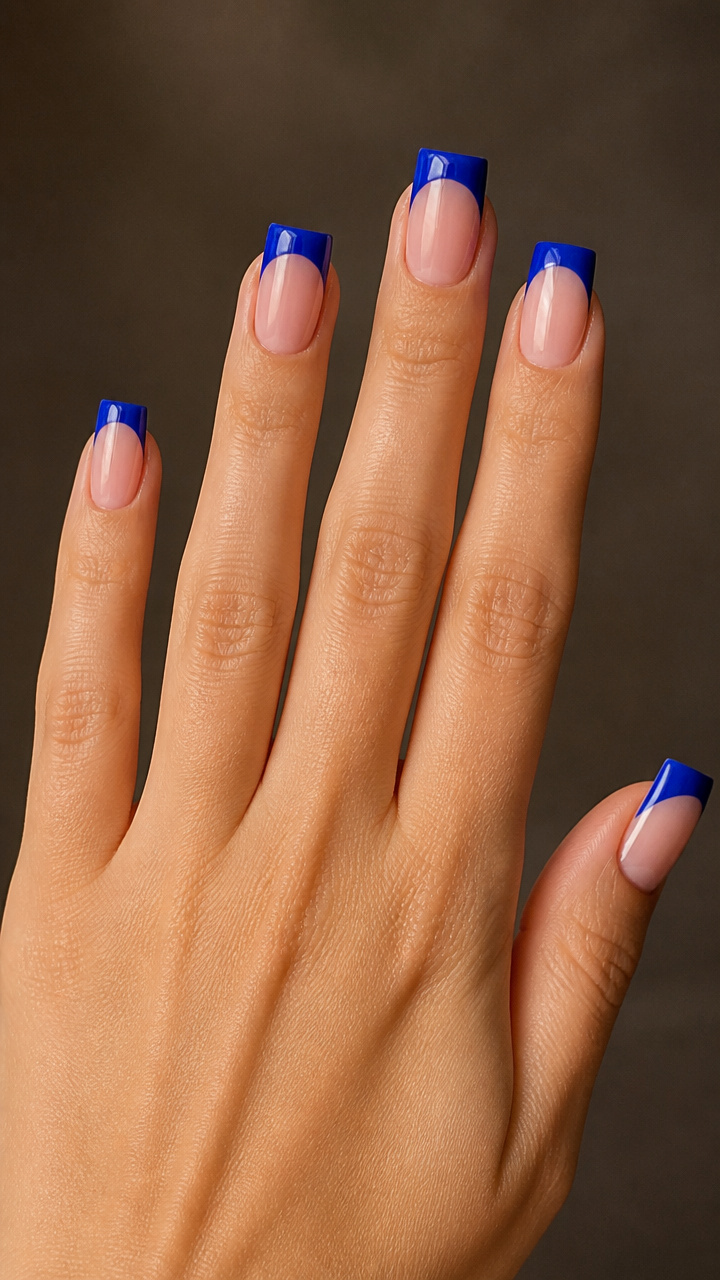 Cobalt Blue Moon French Tips on Square Nails