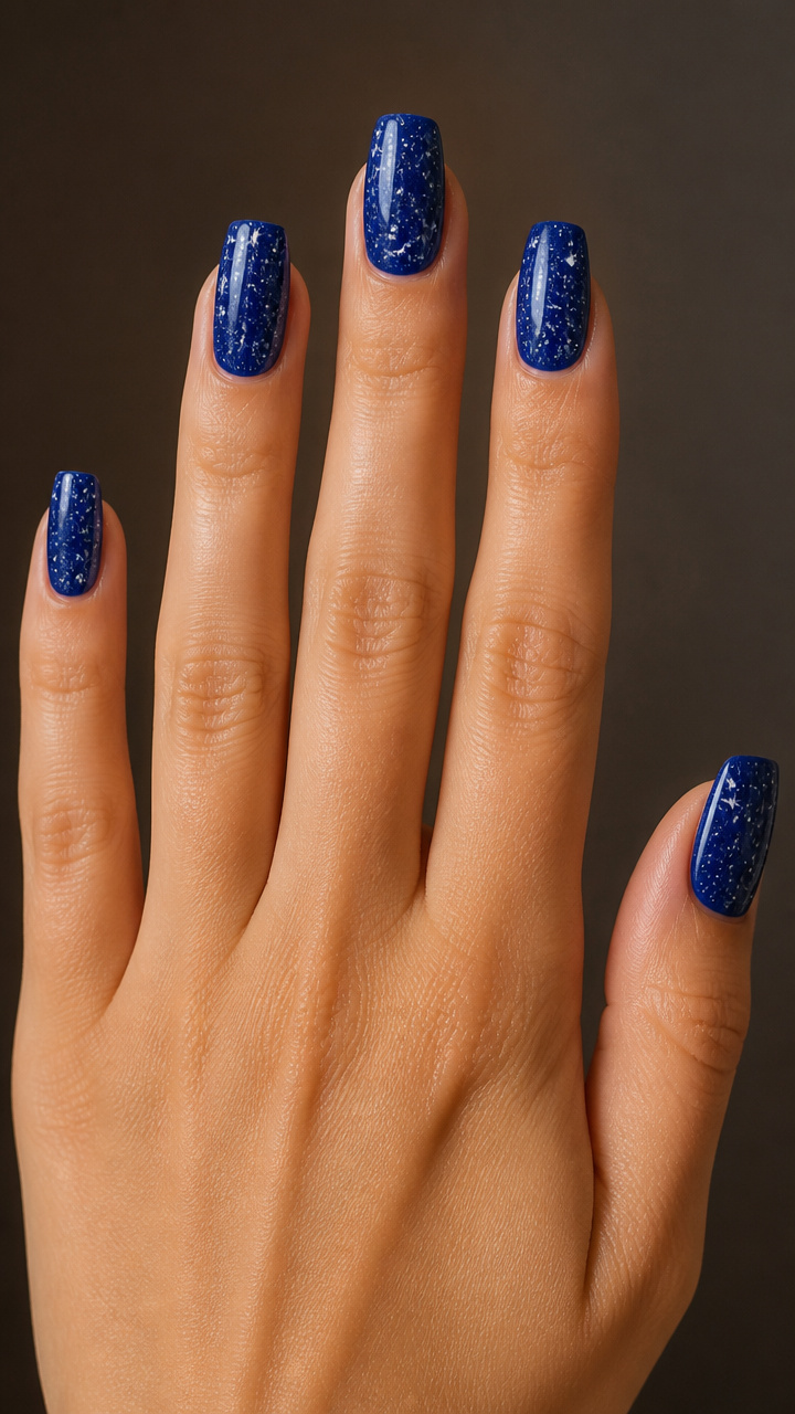 Cobalt Galaxy Nails with Star Dust Accents