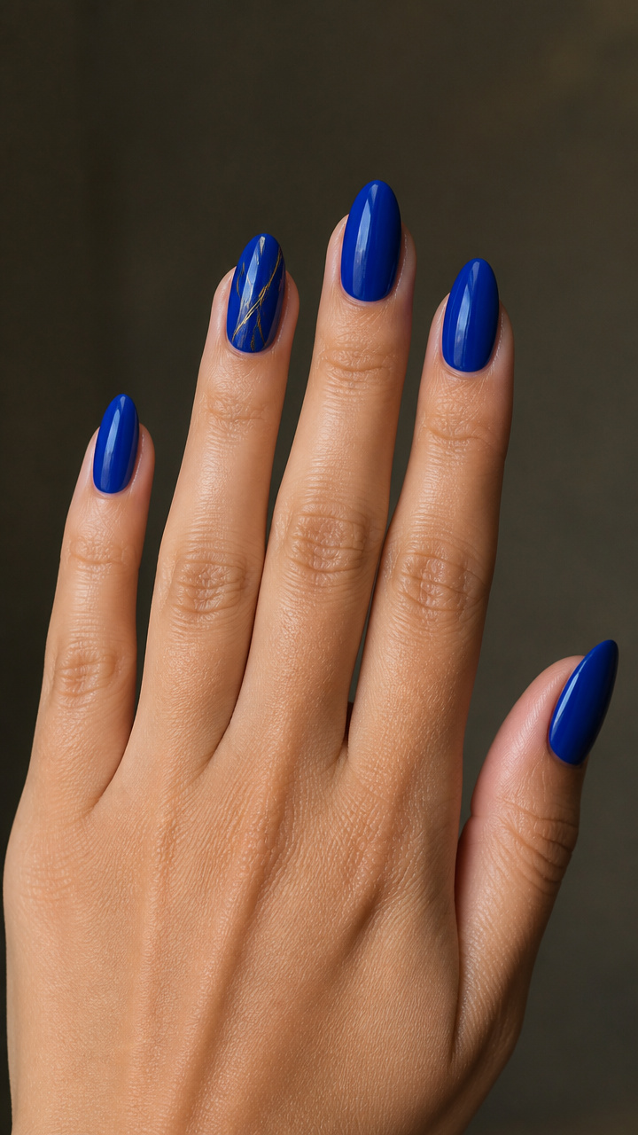 High-Gloss Cobalt with Minimalist Gold Line Art