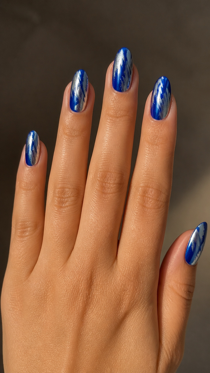 Cobalt and Silver Abstract Swipe Design