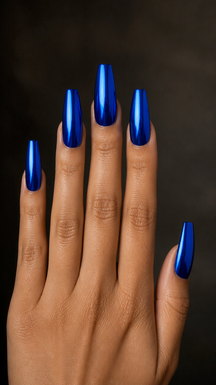 Cobalt Blue Mirror Shine Ballerina Nails