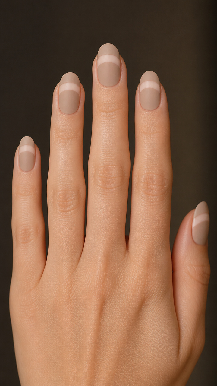 Iced Latte Nails with Negative Space Band