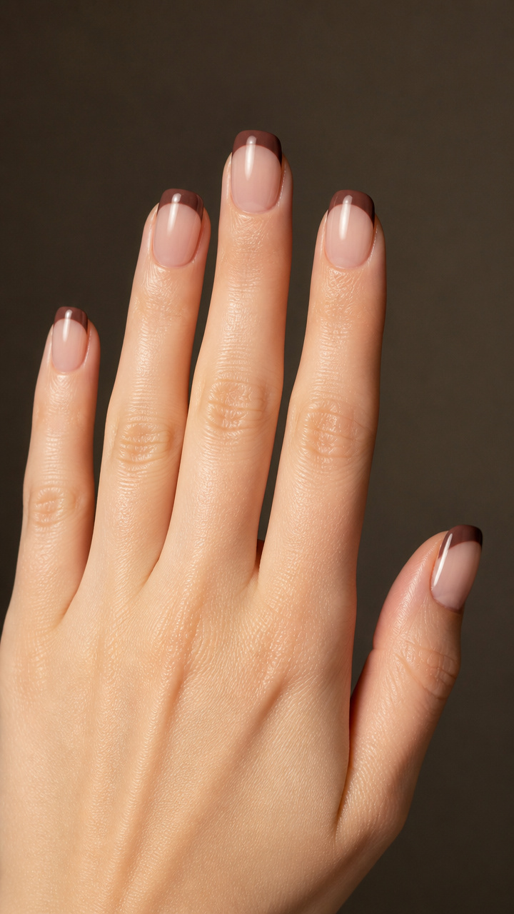 Rosewood French Manicure on Rounded Squares