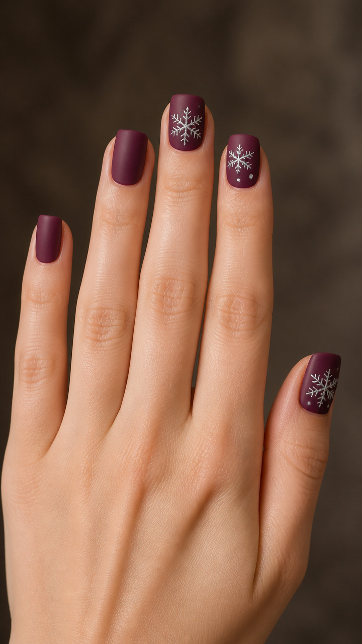 Silver Snowflake Accent on Deep Plum