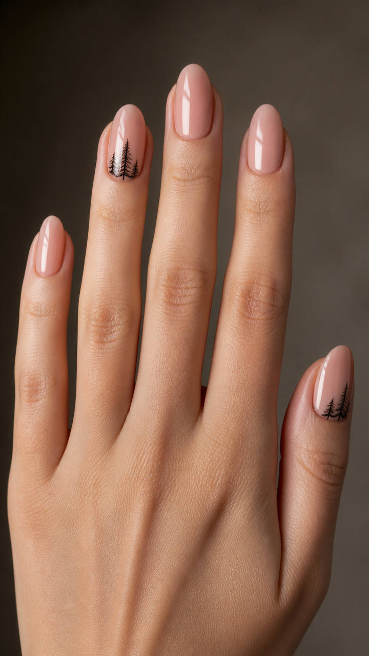 Nude Gloss with Minimalist Winter Trees