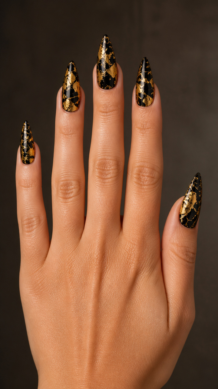 Gold Foil Crackled Nails