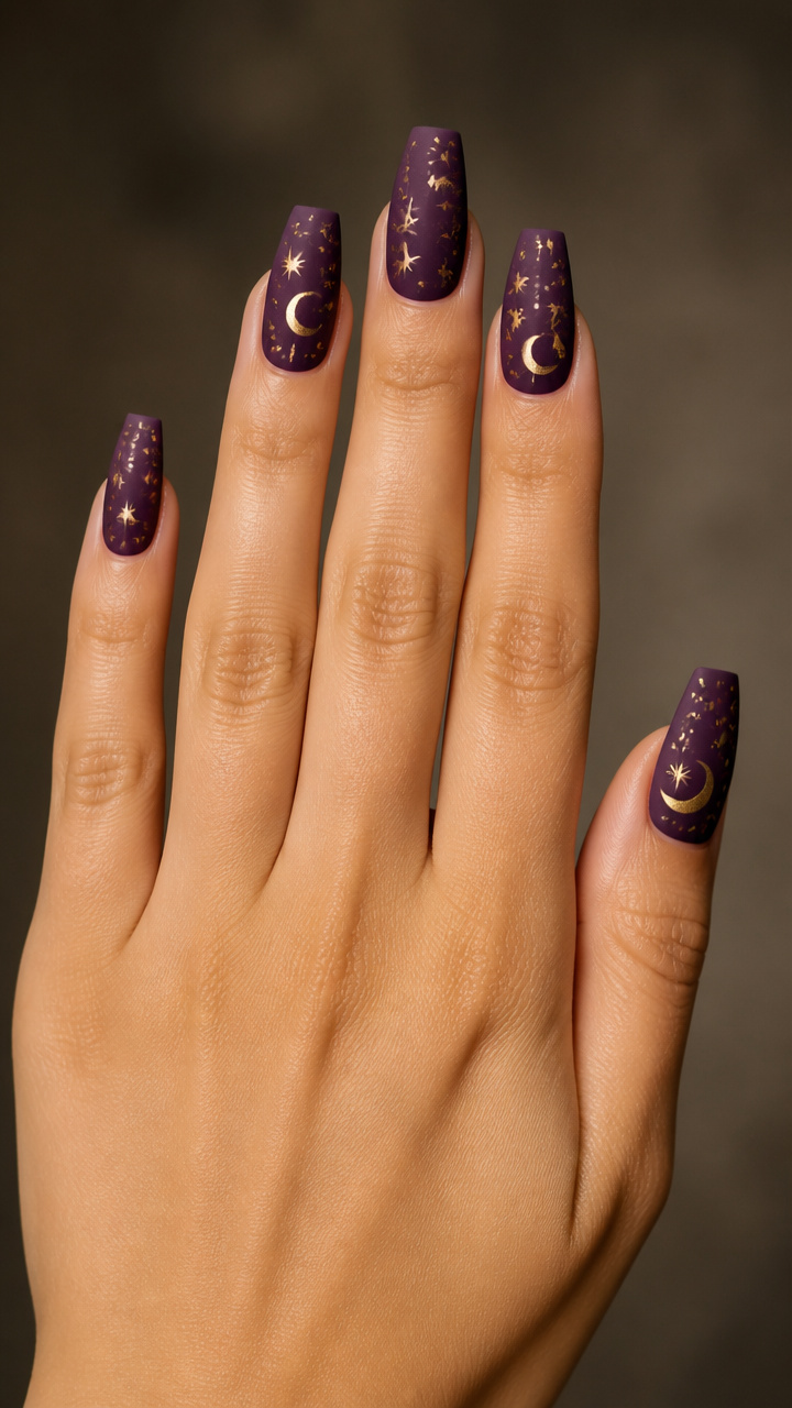 Coffin Nails with Moon and Star Art