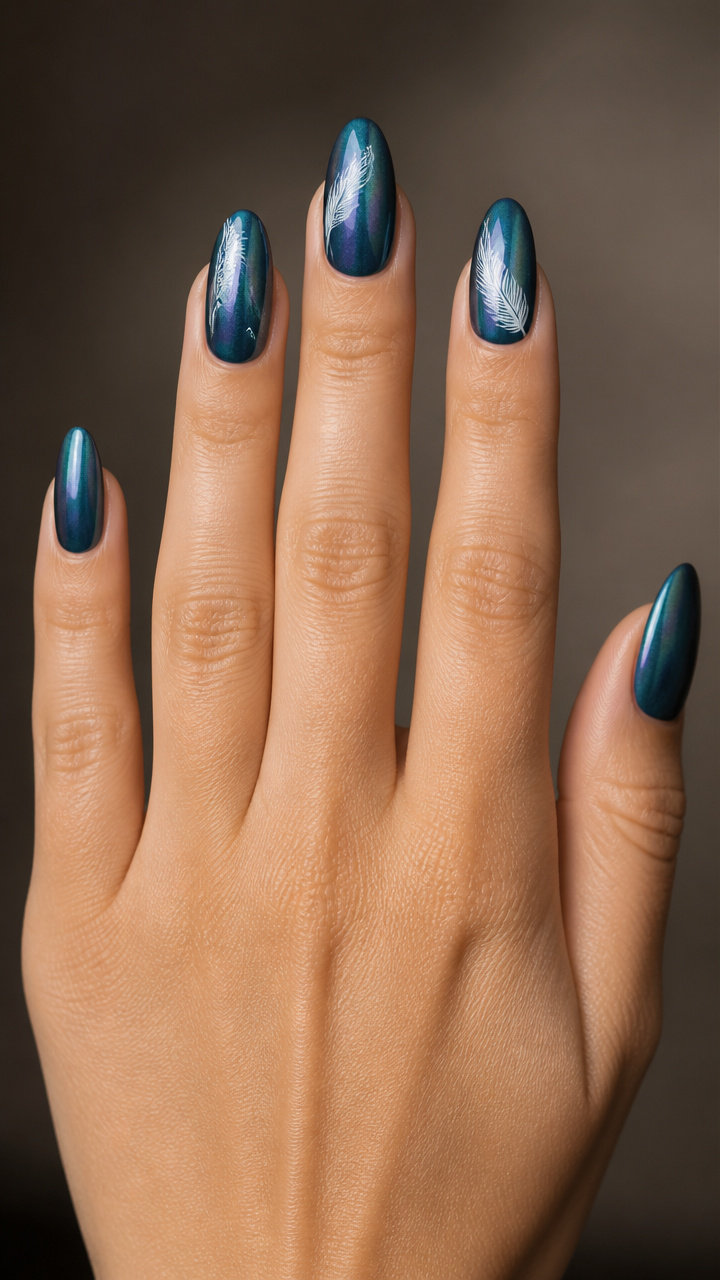 Peacock Blue with Feather Details