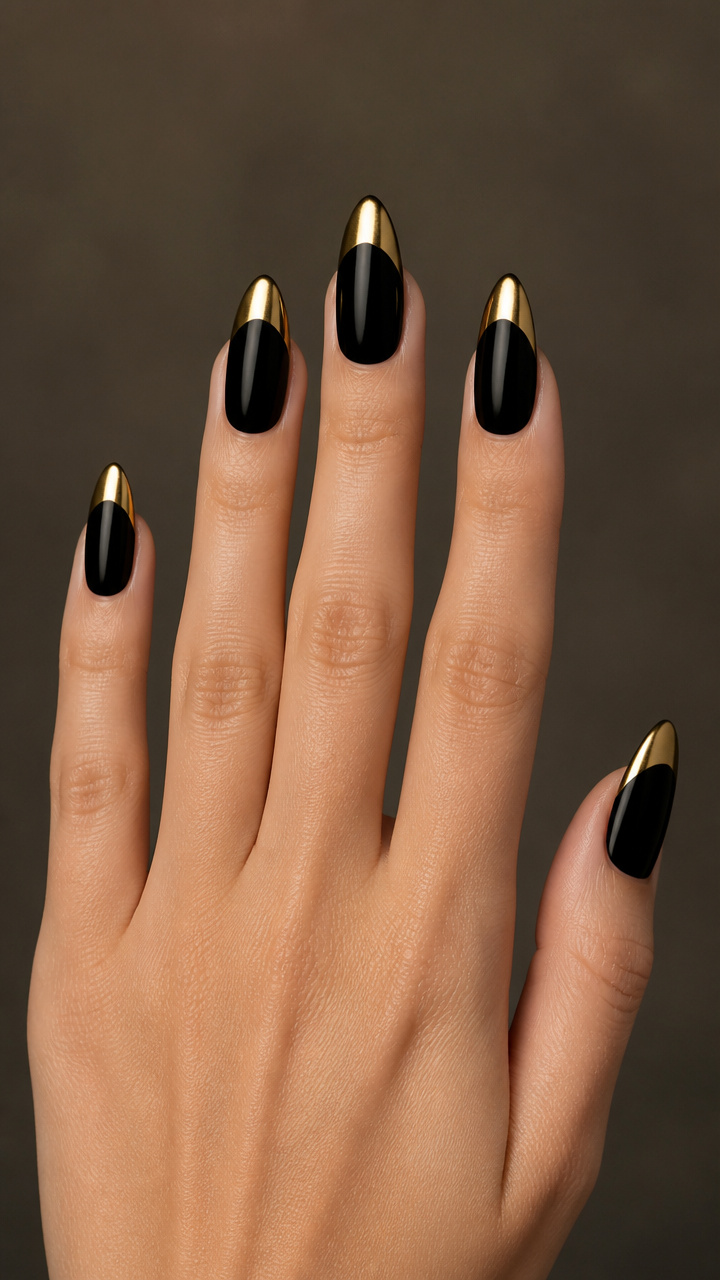 High-Gloss Black Base with Gold Chrome Tips