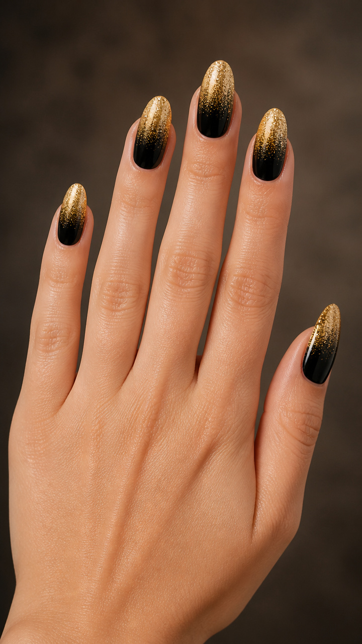 Black and Gold Ombré with Micro Glitter Fade