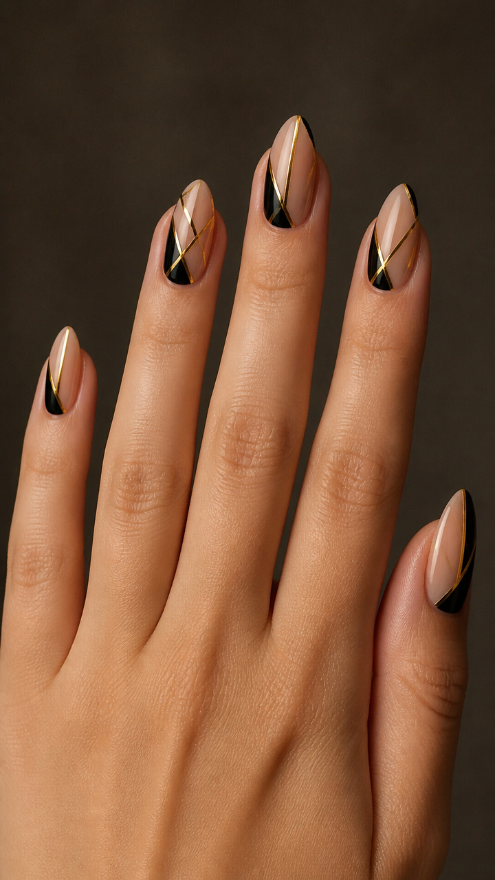 Negative Space Design with Gold Geometric Linework