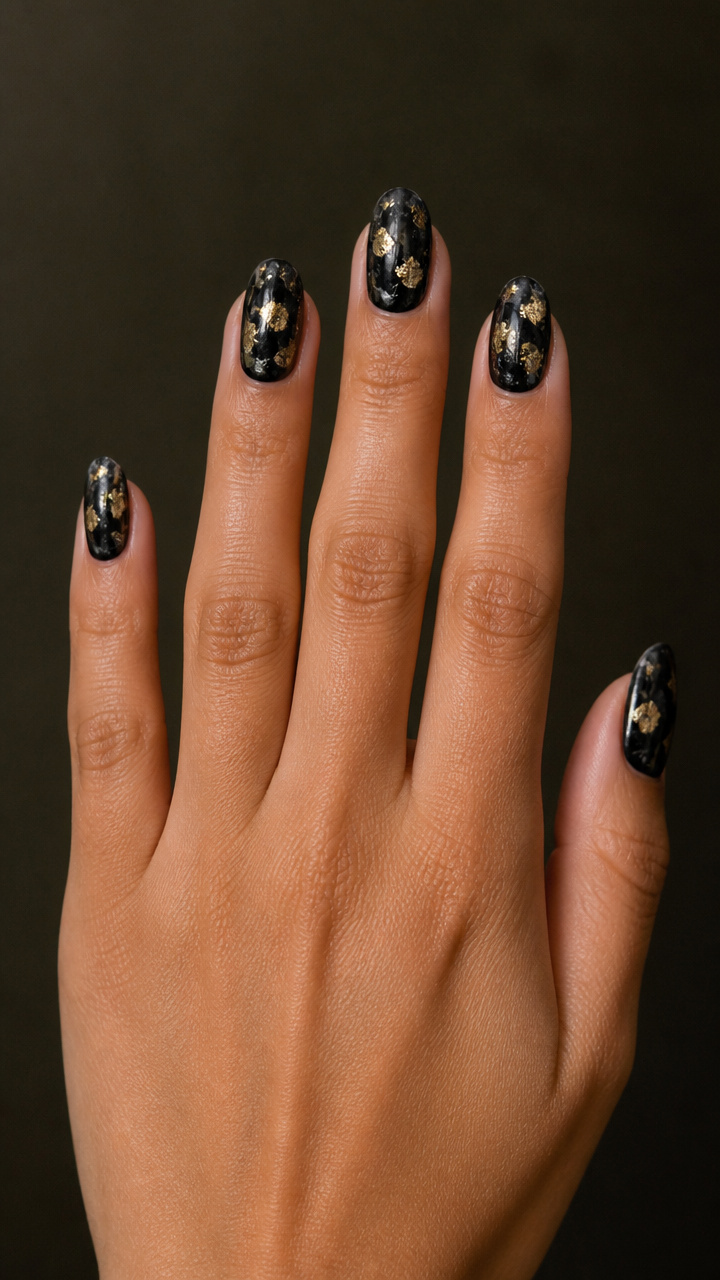 Gold Foil Flecks Over Textured Black Base