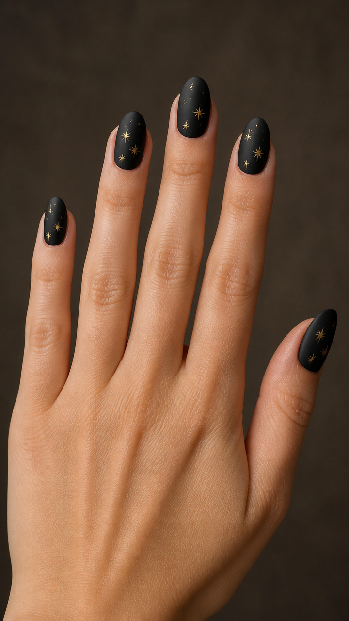 Black Matte Base with Tiny Gold Star Decals