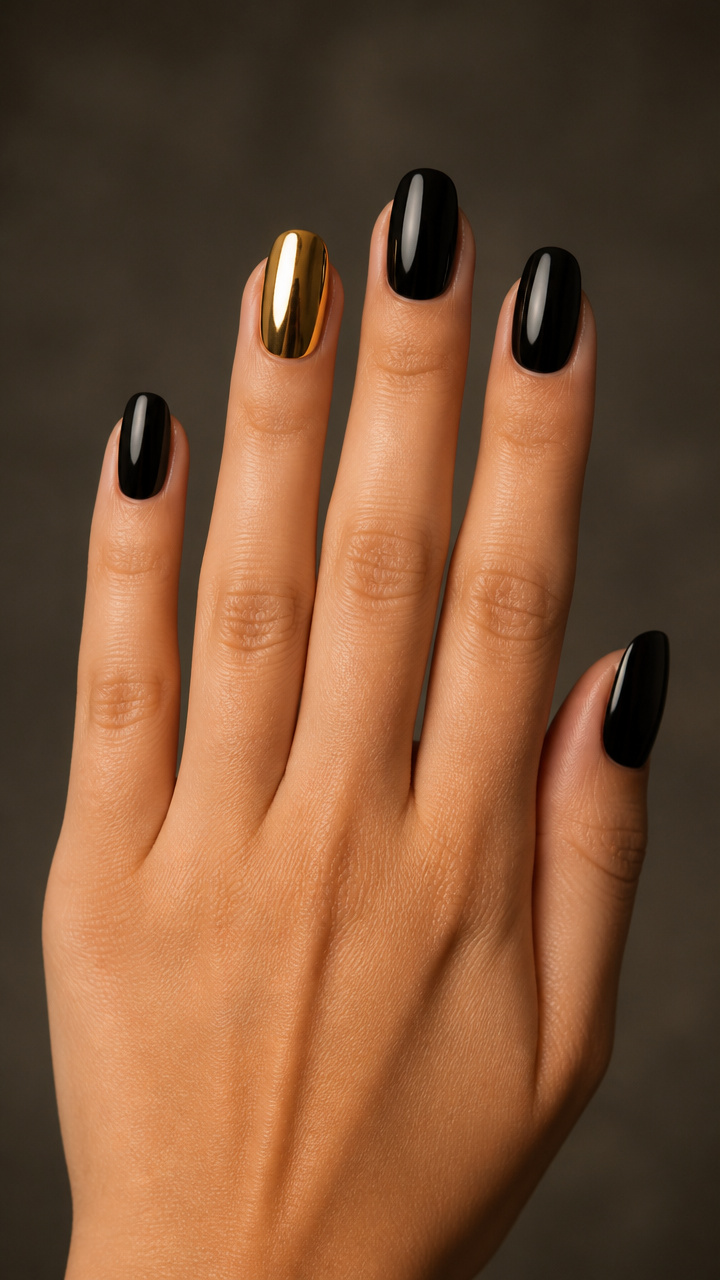 Gold Mirror Chrome Dip on One Accent Nail
