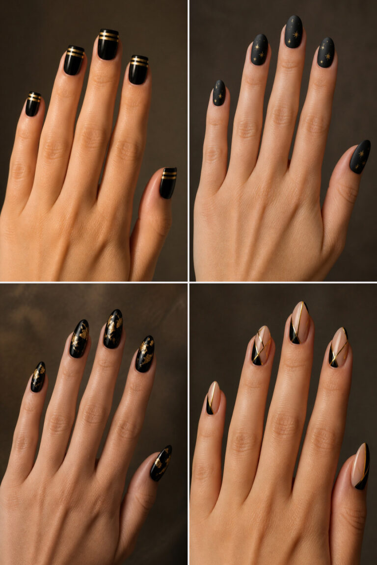 15 Elegant Gold and Black New Year Nail Ideas