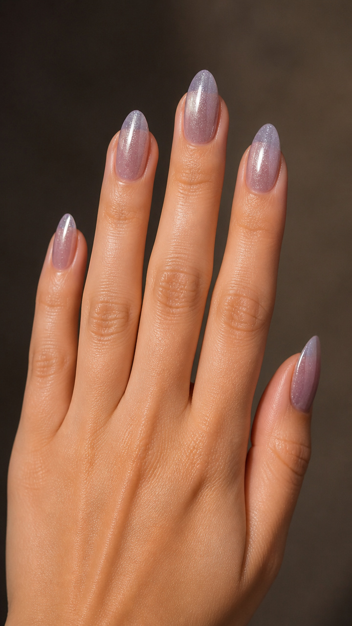 Icy Mauve Almond with Silver Shimmer